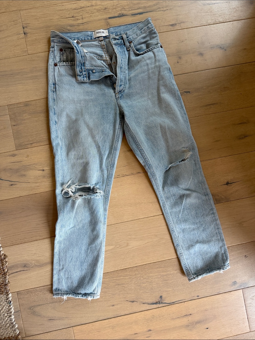 Agolde Light Blue Distressed Cropped Jeans
